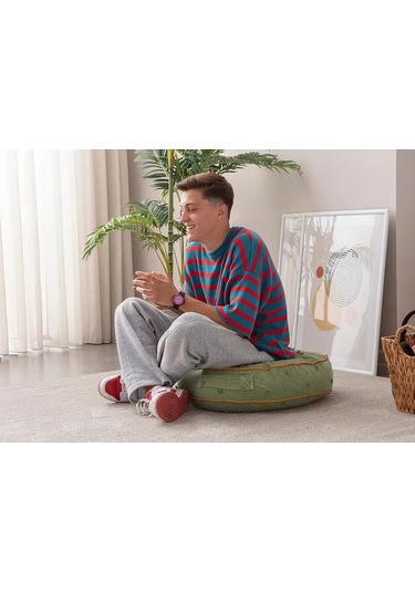 Çok Amaçlı Puantiyeli Keten Yer Bahçe Minderi Fermuarlı İç Dolgulu Yıkanabilir 60x68 Yeşil