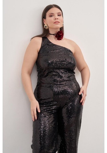 Tek Omuz Astarlı Payetli Top-3351 Siyah