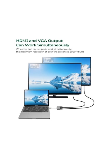 Usb 3.1 Type-C To 4K Hdmi + Vga Çevirici Adaptör Kablo Apple Uyumlu MacBook