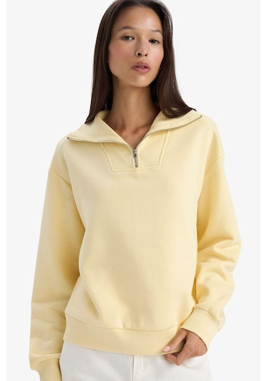 Defacto Regular Fit Yarım Fermuarlı Balıkçı Yaka Basic Düz Sweatshirt G4761ax25wnyl155 Sarı-yl155