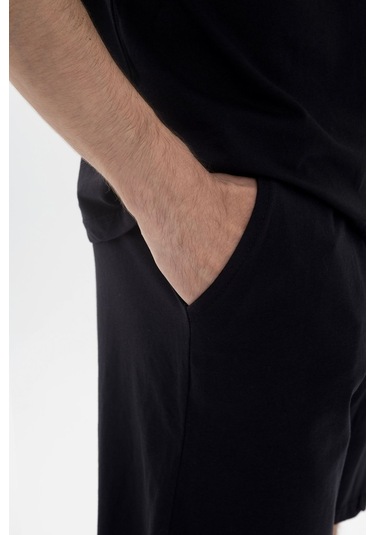 Erkek Double Yaka Şortlu Pijama Takımı Ko6304ts-1 Siyah