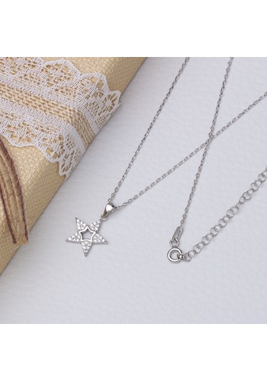 Yıldız Model Zirkon Taşlı 925 Ayar Gümüş Kadın Kolye Gümüş - Rodyum
