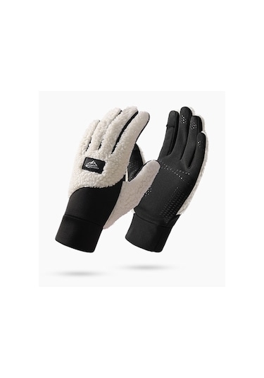 Snapbuy Unisex Kışlık, Parmak Açılır Dokunmatik, Kalın Peluş Eldiven Açık Bej