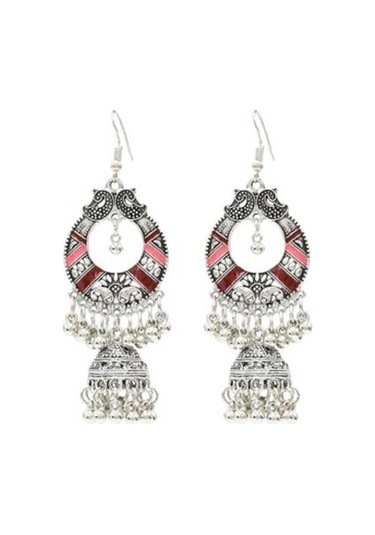 Ganzhoushop Vintage Renk Püskül Pembe Küpeleri Klar Klar Kadınlar Jhumka Gümüş Etnik Beyan Bells Gx El Yapımı Pembe