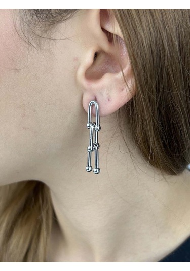 Tiff Model, Sallantılı Paslanmaz Çelik Küpe 6, Gümüş Renk Gümüş