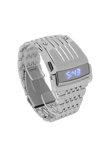 Xindoker Erkekler İçin Led Dijital Göstergeli Çelik Robot Stili Kol Saati - Yüksek Kalite Allyuminyum, Hızlı Serbest Kanca, Gümüş Mavi Işık, Dahili Pil Altın