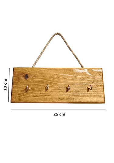 Ahşap Duvar Askılığı Halatlı Rustik Dekoratif Anahtar Askılığı 4 Kancalı / 3 Renk Brothers Craft Ceviz
