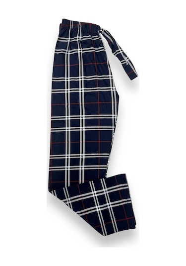 Ekose Desenli Beli Lastikli Unisex Pijama Altı Lacivert Ekose