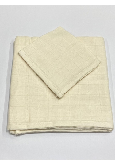 Müslin %100 Organik Pamuk Kumaş Örtü Battaniye 100x100cm+ Ağız Mendili Hediyeli Düz Krem Düz Krem