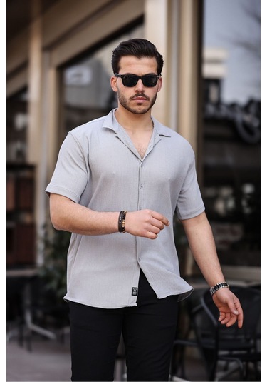 Tex Republic Erkek Gri Oversize Yazlık Bürümcük Gömlek Gri