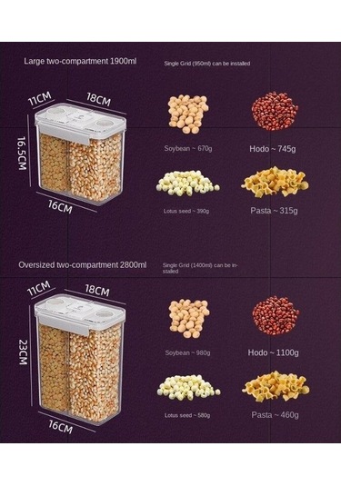 Pazly Çok Fonksiyonlu Tahıl Kutuları 3000ml - Bölümlü, Mutfak Organizatörü Kaba Taneler Mühürlü Kavanozlar - Modern Minimalist Plastik Diğer