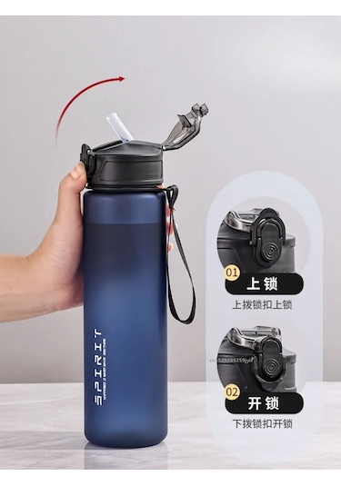 750ml Pipetli Su Şişesi Zaman İşaretleyici Büyük Kapasiteli Motivasyon Plastik Black 750ml Black