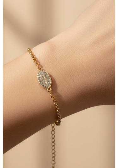 Altın Renk Mekik Beyaz Taşlı Model Doc Zincir Çelik Bileklik - 3676 Çok Renkli