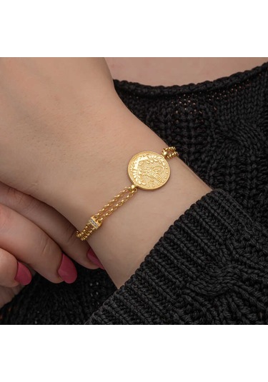 Blackcraft 925 Ayar Gümüş Gold Kaplama Tuğralı Kadın Bileklik Bc-e3c9de