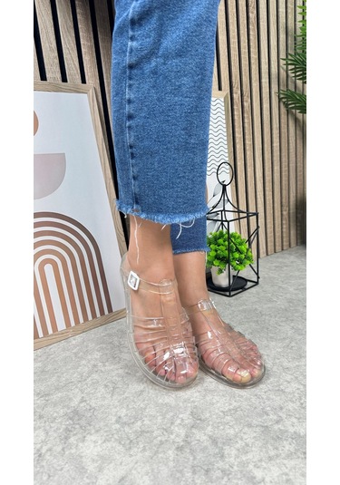 Kadın Çocuk Deniz Ayakkabısı Plaj Havuz Rafting Jel Görünümlü Şeritli Kaydırmaz Taban Sandalet 309 Şeffaf