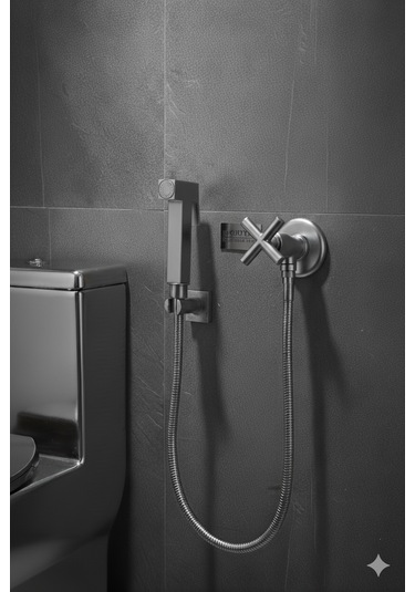 00-51 Pirinç Tabancalı Wc Taharet Matik Ve Pirinç Ara Musluğu Siyah Gold Krom Antik Gümüş