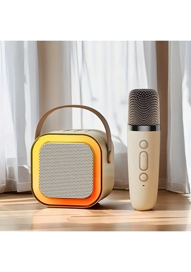 Mini Kablosuz Bluetooth Karaoke Hoparlör Kareoke Makinesi Bej
