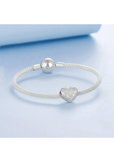 Fastbuy S925 Ayar Gümüş Kalp Dıy Boncuk, Dokuma Elmas Desen, Çok Renkli, Moda Takı Çok Renkli