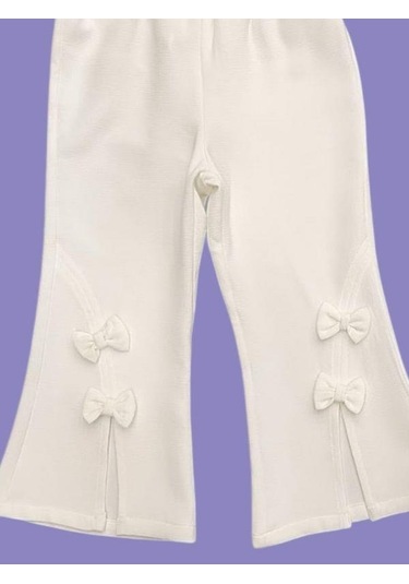 Çikoby Kız Çocuk Fiyonklu İspanyol Paça Pantolon-15686 Ekru