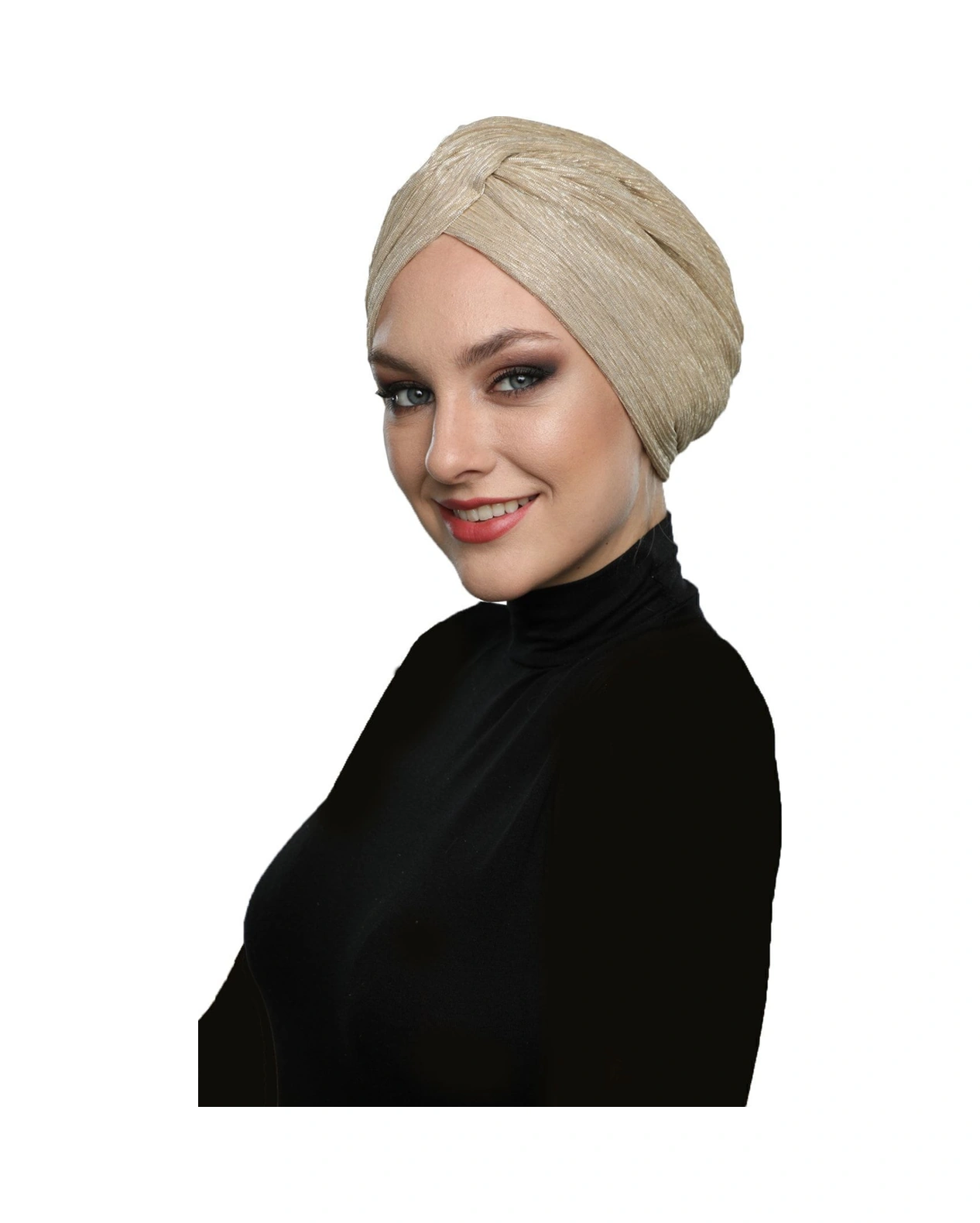 Simli Çapraz Astarlı Bej Hazır Türban Tesettür Bone Bej