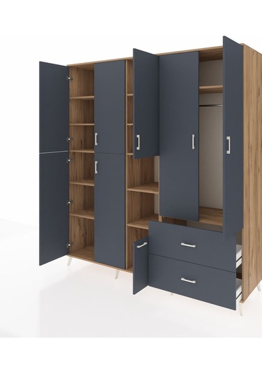 Kronos Dolap 12 Raflı 2 Çekmeceli Tek Askılı 220x59x243 Çam-antrasit/antrasit Antrasıt/antrasıt