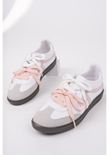 Muggo Retro Çift Bağcıklı Günlük Kadın Sneaker Spor Ayakkabı Pudra