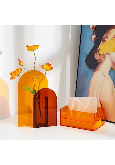 Vazo Mavi 1-modern Akrilik Doku Kutusu Şeffaf Moda Peçete Tutucu Ev Dekorasyon Oturma Ofis Odası Masa Dekoru Aksesuarları Dekoratif Kutu