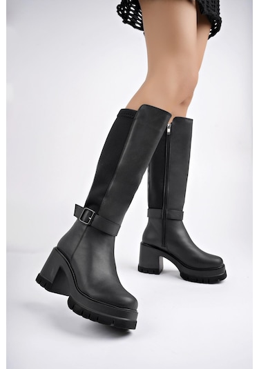 Muggo Arongo Garantili Kemer Detaylı Fermuarlı Platform Topuklu Kadın Bot 001