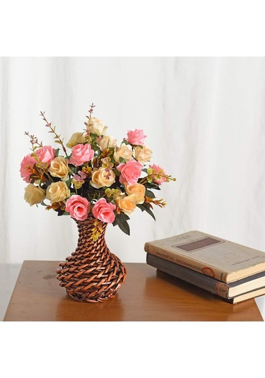 Hangfox 12 Çiçekli Avrupa Stili Simülasyon Gül, 6 Dal Ve 2 Renk Kombinasyonu, Serbest Konum Ayarı, Dekoratif Vazo İçin Uygun