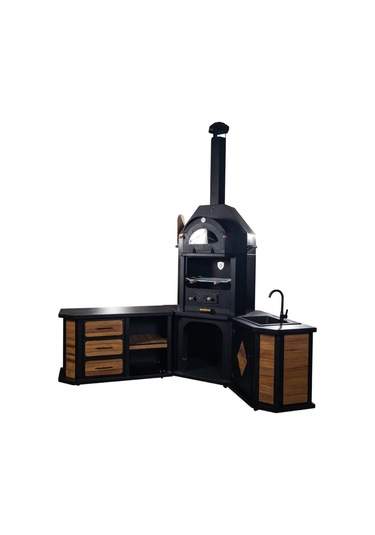 Zs Hermanos Granit Evyeli Avangarde Köşe Fırınlı Barbekü Siyah - Kahverengi