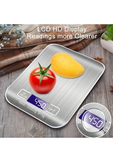 10 Kg 1g Taşınabilir Mutfak Terazisi Elektrikli Dijital Gıda Gümüş