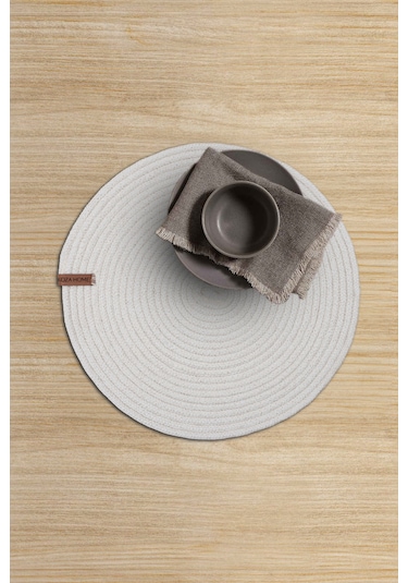 Koza Home Cesta Amerikan Servis El Yapımı Pamuklu Krem Jüt Örme Dekoratif D Krem