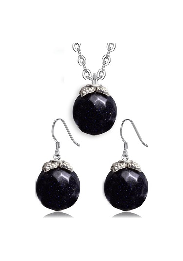 Sertifikalı Doğal Mavi Jasper Yıldız Taşı Doğal Taş Kolye Küpe Se Çok Renkli