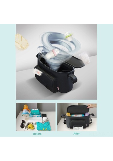 Geekyou Siyah Bebek Arabası Çantası - Su Geçirmez, Hafif, Geniş Kapasiteli Organizer - Arabalar Ve Manzaralar İçin Uygun Aksesuar Siyah