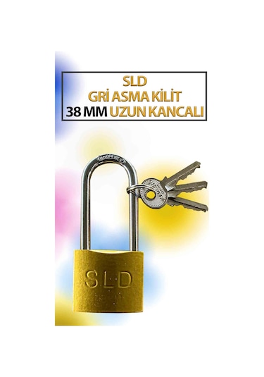 Uzun Tip Sarı Kancalı Asma Kilit 38 Mm 3 Anahtarlı