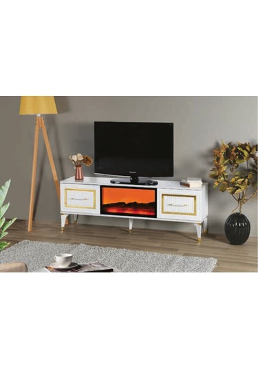 Bera Beyaz Mebran Şömineli İnci Tv Sehpası Beyaz