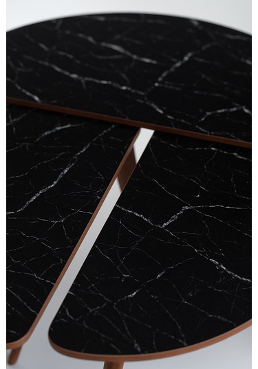 Roma 3'lü Zigon Sehpa %100 Mdf Yarım Ay Siyah Mermer Desen