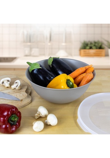 Ceronni Lunar Kapaklı Kase 3lü Set 3lt 2lt 1lt Bej Bej