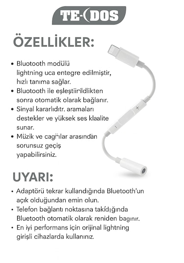 İphone İpad 8 Pin Lightning Aux Çevirici - 3.5 Mm Kablodan Kontrollü Jack Kulaklık Adaptörü 1 Adet