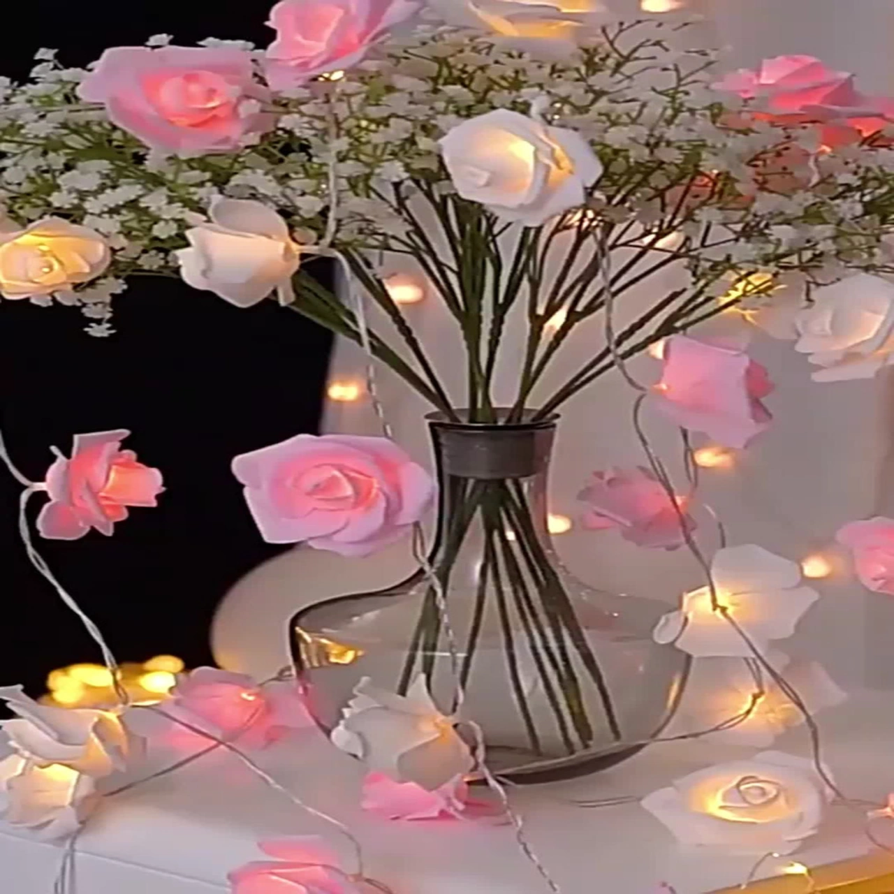 Yuntech01 3m 20 Led Gül Dekoratif Işık Zinciri - Plastik, Pembe+beyaz - Nikah, Sevgililer Günü, Partiler İçin Zevkli Aydınlatma Pembe Beyaz