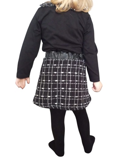 Kız Çocuk Siyah Uzun Kollu Bluz Ve Ekose Desenli Fermuarlı Etek Takımı Siyah