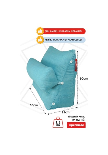 Xpermate Yükseklik Ayarlı Tv Yastığı Bel Destek Yastığı Mavi