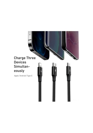 Gajeena Baseus 3'ü 1 Arada Hızlı Şarj Kablosu 1.5m Kırmızı - Pd 20w, Type-c/micro Usb/iphone Uyumlu, Veri Senkronizasyonu