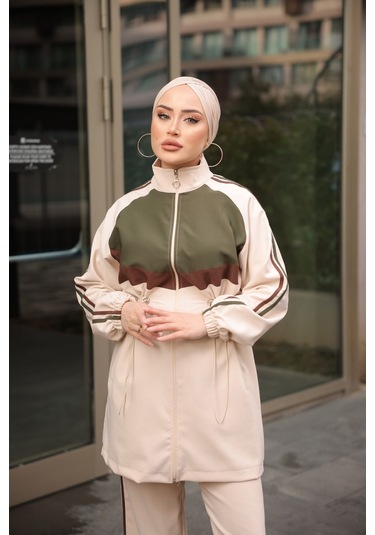 Tesettür Eşofman Takımı Fermuarlı Ikili Takımı Bej 479 Bej