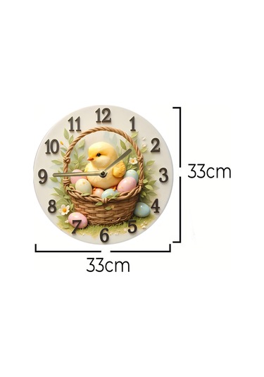 Sevimli Civcivli Sepet Tasarımlı Mdf Duvar Saati 33 Cm Sdw328 Renkli