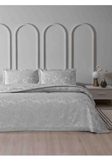 Yatak Örtüsü Seti Jakarlı Estela Açık Gri