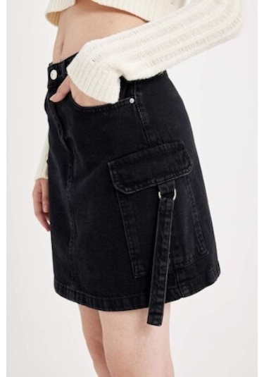 Defacto Fashion Fit Kargo Cepli Jean Mini Etek D4421AX24AUNM40 Siyah