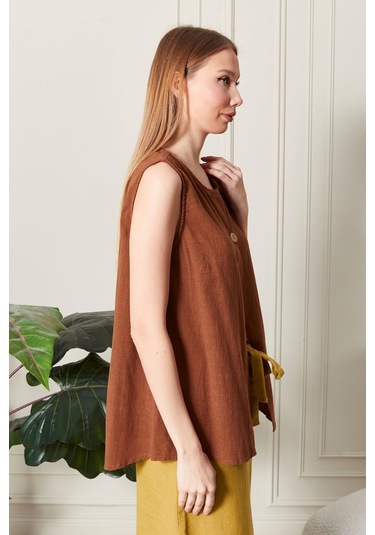 Keten Şık Farklı Tarz Nevin Bluz - Modern Ve Zarif Tasarım Kiremit