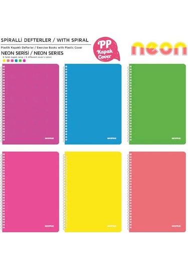 Mopak Neon Serisi A4 Spiralli Pp Kapak Defter 72 Yp Kareli