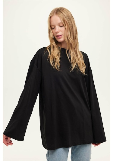 Manuka Geniş Uzun Kollu Oversize Tshirt Siyah